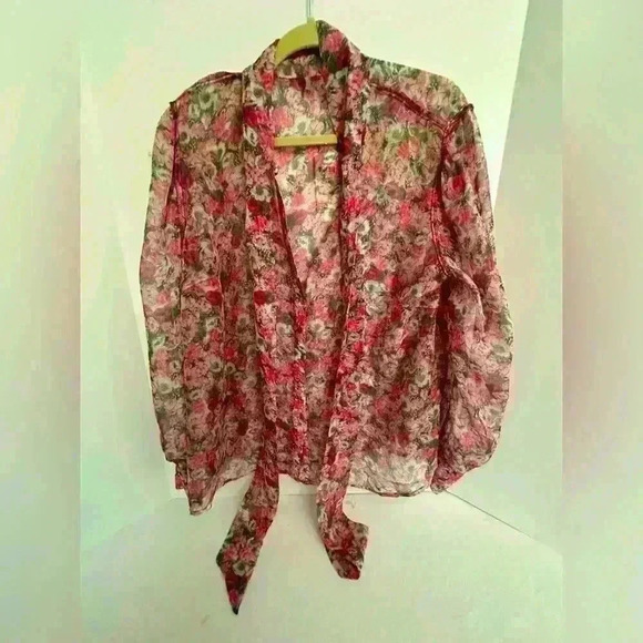 INC International Concepts Tops - INC Tie Bow Floral Blouse in Pink size XL